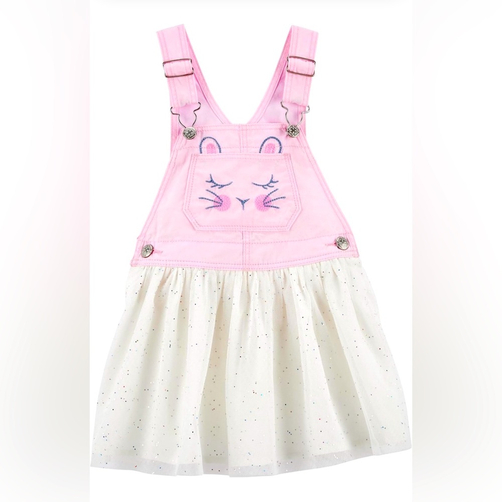 Adorable glitter pink bunny Easter overall dress with bunny tail!!